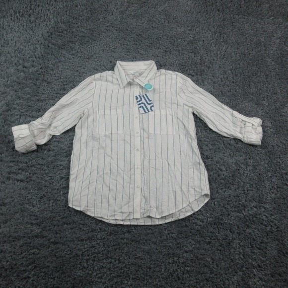 Market & Spruce Tops - Market & Spruce Blouse Womens Medium White Blue Stripe Maisie Button Rayon NWT